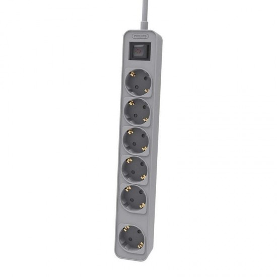 Regleta con interruptor philips chp2164g/10/ 6 tomas de corriente/ cable 1.5m/ gris