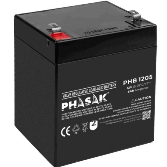 Batería phasak phb 1205 compatible con sai/ups phasak según especificaciones