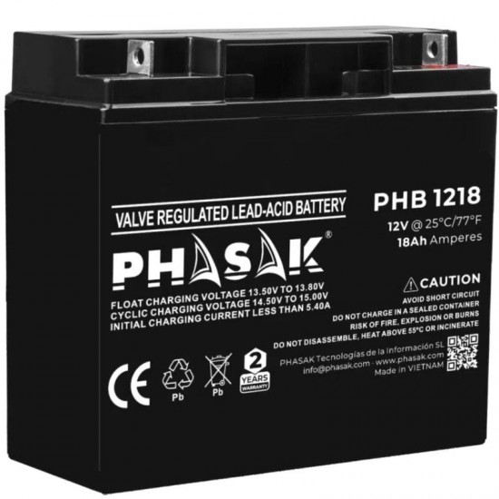 Batería phasak phb 1218 compatible con sai/ups phasak según especificaciones Batería phasak phb 1218 compatible con sai/ups phasak según especificaciones