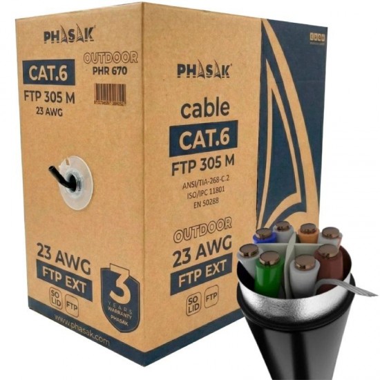 Bobina de cable rj45 ftp phasak phr 670 cat.6/ 305m/ gris oscuro