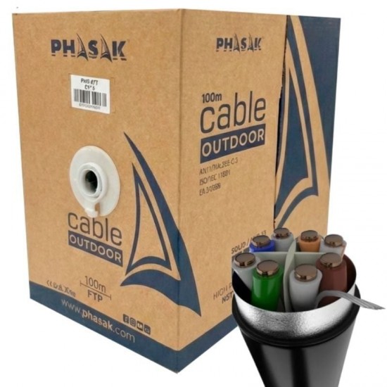 Bobina de cable rj45 ftp phasak phr 671 cat.6/ 100m