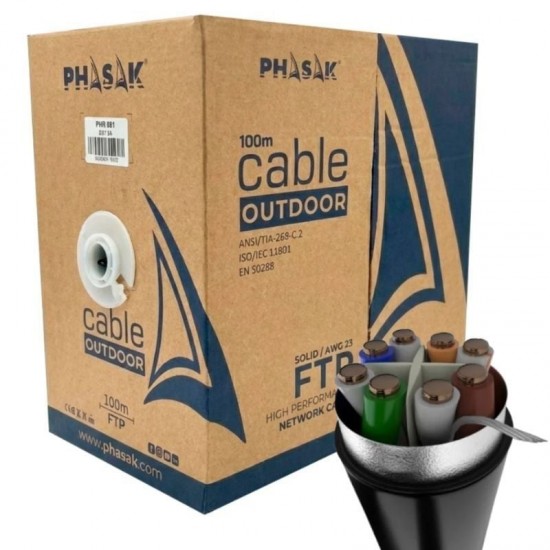 Bobina de cable rj45 ftp phasak phr 681 cat.6a/ 100m/ gris Bobina de cable rj45 ftp phasak phr 681 cat.6a/ 100m/ gris