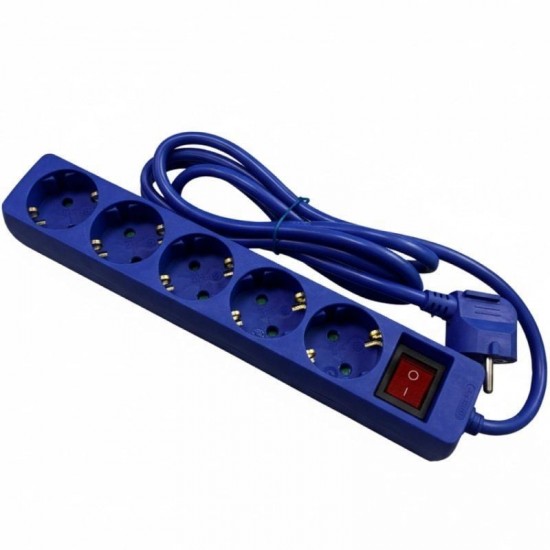 Regleta con interruptor phasak bn 0825/ 5 tomas de corriente/ cable 1.8m/ azul