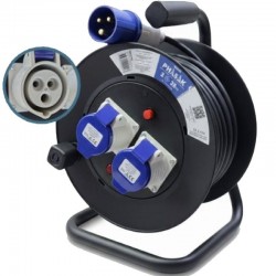 Regleta enrollable Phasak BN 3475/ 2 Enchufe industrial 2P+TT/ Cable 25m/ Negro y Azul