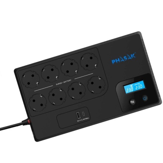 Sai línea interactiva phasak smart home 1050va/ 1050va-600w/ 8 salidas/ formato bloque