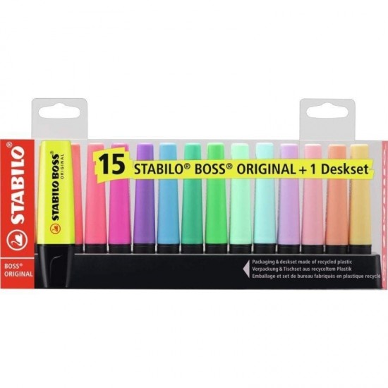 Peana de marcadores fluorescentes stabilo boss original/ 15 unidades/ colores surtidos/ incluye soporte Peana de marcadores fluorescentes stabilo boss original/ 15 unidades/ colores surtidos/ incluye soporte