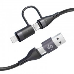 Cable USB 2.0 Tipo-C Subblim Top 4 en 1/ USB Tipo-C Macho - USB Macho/ USB Tipo-C Macho - Lightning Macho/ Hasta 60W/ 480Mbps/ 1m/ Negro