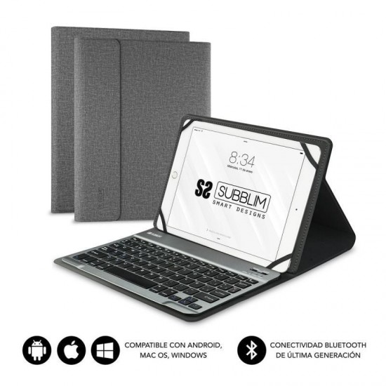 Funda con teclado subblim keytab pro bluetooth para tablets de 9.6'-10.8'/ gris