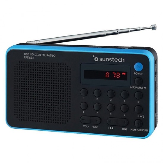 Radio portátil sunstech rpds32bl/ con batería/ negra y azul
