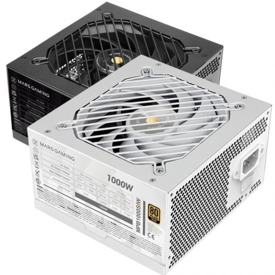 Fuente de alimentación mars gaming mpb1000si/ 1000w/ ventilador 12cm/ 80 plus gold/ blanca