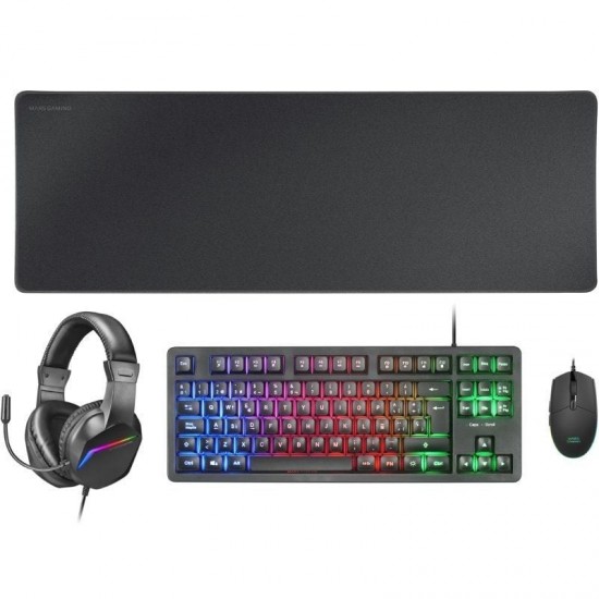Pack gaming mars gaming mcp-rgb3/ teclado rgb + ratón óptico + alfombrilla xxl + auriculares