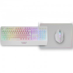 Pack Gaming Mars Gaming MCP124/ Teclado H-MECH  + Ratón Óptico + Alfombrilla/ Blanco