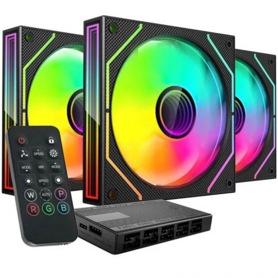 Pack 3 ventiladores mars gaming mf-3dprokit/ 12cm + hub + mando a distancia/ argb