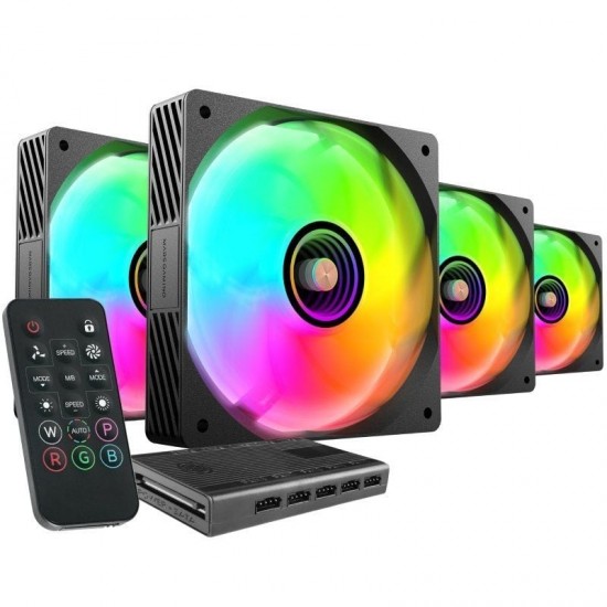 Pack 4 ventiladores mars gaming mf-si4kit/ 12cm + hub + mando a distancia/ argb