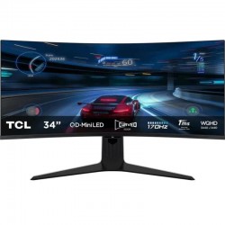 Monitor Gaming Curvo TCL 34R83Q 34'/ WQHD/ 1ms/ 170Hz/ QLED/ Multimedia/ Regulable en altura/ Blanco y Negro