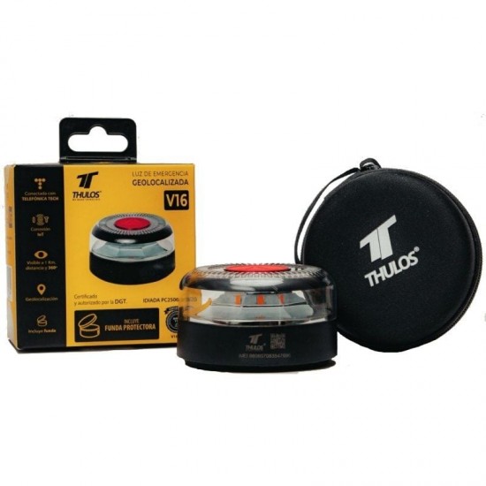 Luz baliza de emergencia para coche thulos th-v16-2/ homologada/ base imantada/ geolocalizable/ funciona a pilas/ incluye funda