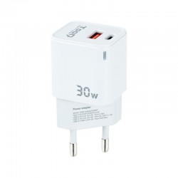 Cargador de Pared GaN TooQ TQWC-GANQCPD30WT/ 1xUSB Tipo-C/ 1xUSB/ 30W