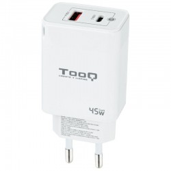 Cargador de Pared GaN TooQ TQWC-GANQCPD45WT/ 1xUSB Tipo-C/ 1xUSB/ 45W