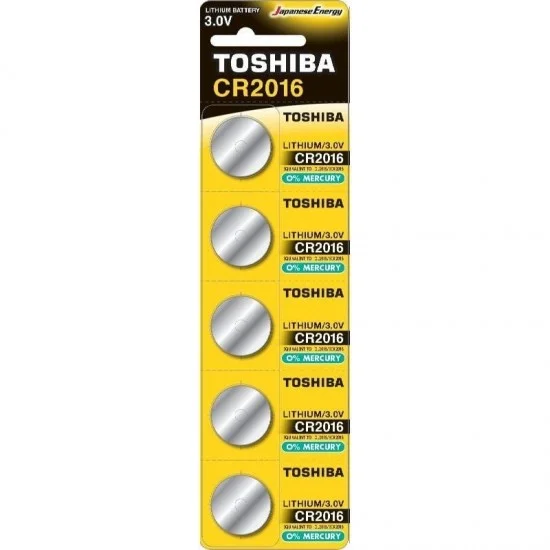 Pack de 5 pilas de botón toshiba cr2016/ 3v