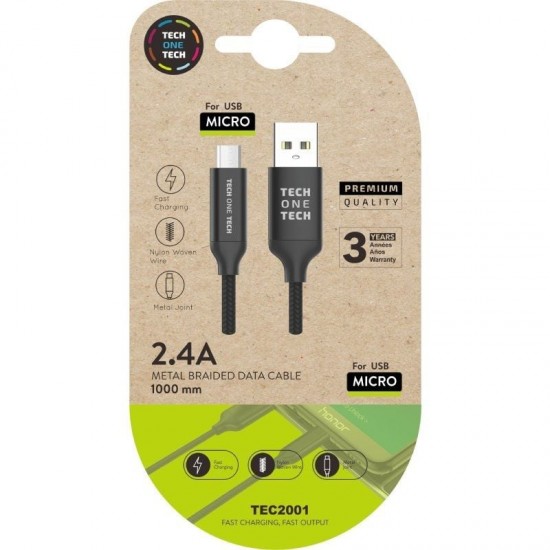 Cable usb 2.0 tech one tech tec2001/ usb macho - microusb macho/ 1m/ negro Cable usb 2.0 tech one tech tec2001/ usb macho - microusb macho/ 1m/ negro