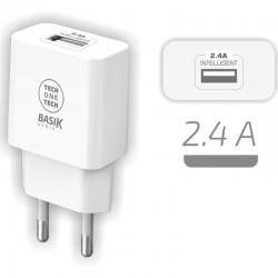Cargador de Pared Tech One Tech TEC2904/ 1xUSB/ 2.4A/ Blanco