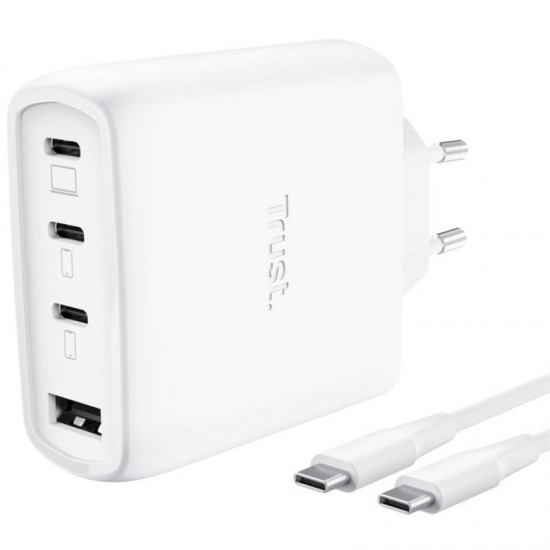 Cargador de pared gan trust maxo 65w 26068/ 3xusb tipo-c/ 1xusb/ incluye cable usb tipo-c/ 65w