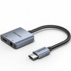 Adaptador Audio Vention BIGHA/ USB Tipo-C Macho - Jack 3.5 Hembra/ USB Tipo-C PD Hembra/ Gris Adaptador Audio Vention BIGHA/ USB Tipo-C Macho - Jack 3.5 Hembra/ USB Tipo-C PD Hembra/ Gris