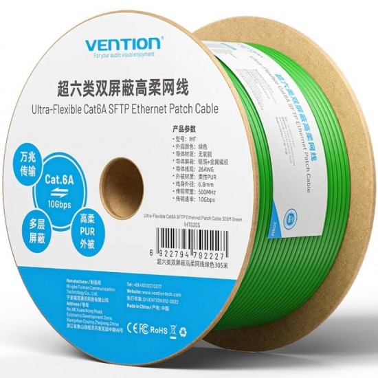 Bobina de cable rj45 sftp vention ihtg305 cat.6a/ 305m/ verde Bobina de cable rj45 sftp vention ihtg305 cat.6a/ 305m/ verde