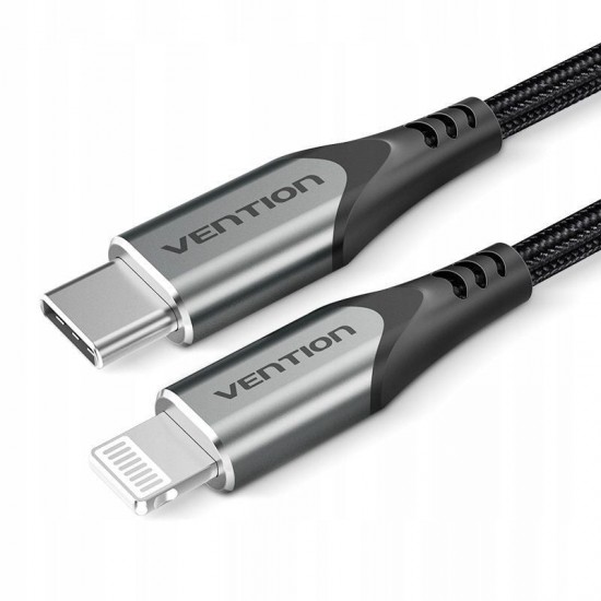 Cable usb 2.0 tipo-c lightning vention tachf/ usb tipo-c macho - lightning macho/ 480mbps/ 1m/ gris
