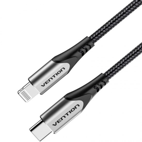 Cable usb 2.0 tipo-c lightning vention tachh/ usb tipo-c macho - lightning macho/ 480mbps/ 2m/ gris y negro