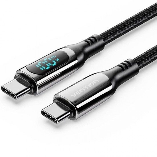 Cable usb 2.0 tipo-c 5a 100w vention taybav/ usb tipo-c macho - usb tipo-c macho/ hasta 100w/ 480mbps/ 1.2m/ con pantalla led/