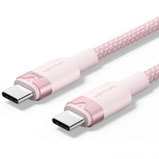 Cable usb 2.0 tipo-c 5a vention tripf/ usb tipo-c macho - usb tipo-c macho/ hasta 240w/ 480mbps/ 1m/ rosa