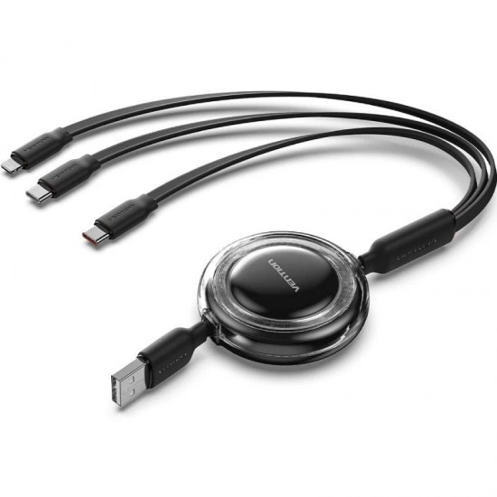 Cable usb retráctil vention trjbbe/ usb macho - lightning/ 2xusb tipo-c/ hasta 17.5w/ 10gbps/ 1.1m/ negro Cable usb retráctil vention trjbbe/ usb macho - lightning/ 2xusb tipo-c/ hasta 17.5w/ 10gbps/ 1.1m/ negro