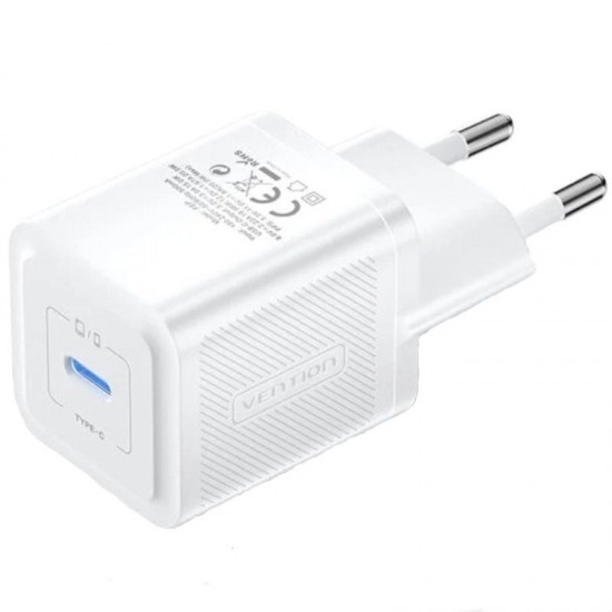 Cargador de pared gan vention fepw0-eu/ 1xusb tipo-c/ 20w