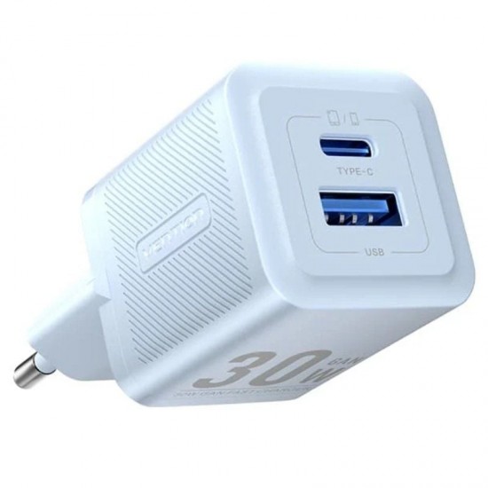 Cargador de pared gan vention feql0-eu/ 1xusb tipo-c/ 1xusb/ 30w Cargador de pared gan vention feql0-eu/ 1xusb tipo-c/ 1xusb/ 30w