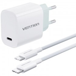 Cargador de Pared Vention G13W0-EU/ 1xUSB Tipo-C + Cable USB Tipo-C/ 1xUSB/ 30W