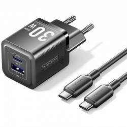 Cargador de Pared GaN Vention TZ-FEQB0-EU-01/ 1xUSB Tipo-C/ 1xUSB + Cable USB Tipo-C/ 30W