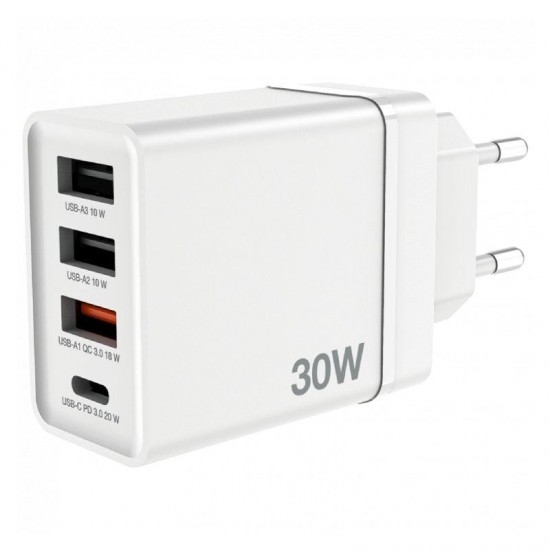 Cargador de pared gan verbatim chr-30eu2/ 1xusb tipo-c/ 3xusb/ 30w