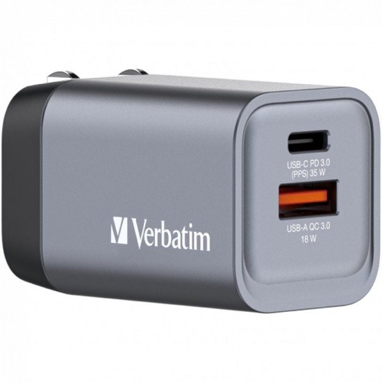 Cargador de pared universal gan para viaje verbatim gnc-35/ 1xusb tipo-c/ 1xusb/ 35w