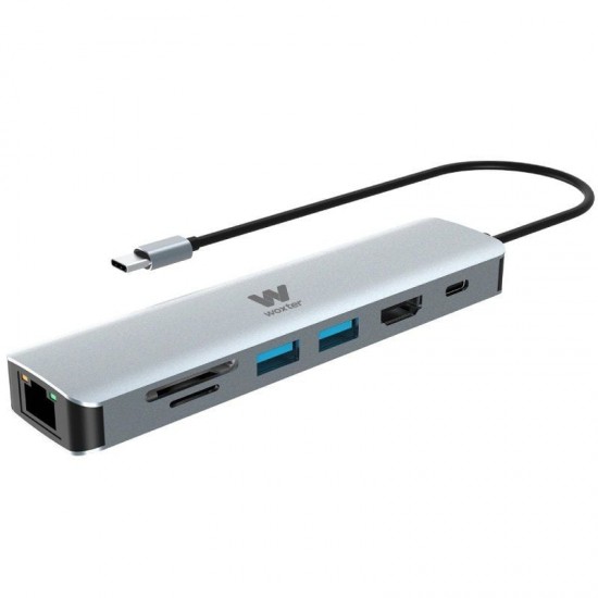 Docking usb tipo-c woxter pe26-181/ 1xhdmi 4k/ 2xusb/ 1xlector de tarjetas/ 1xrj45/ 1xmicrousb/ gris
